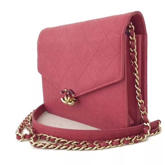 Auth Chanel CC Logo Cuba Flap Caviar Skin Wallet On Chain WOC Shoulder Bag Pink - Picture 3 of 11
